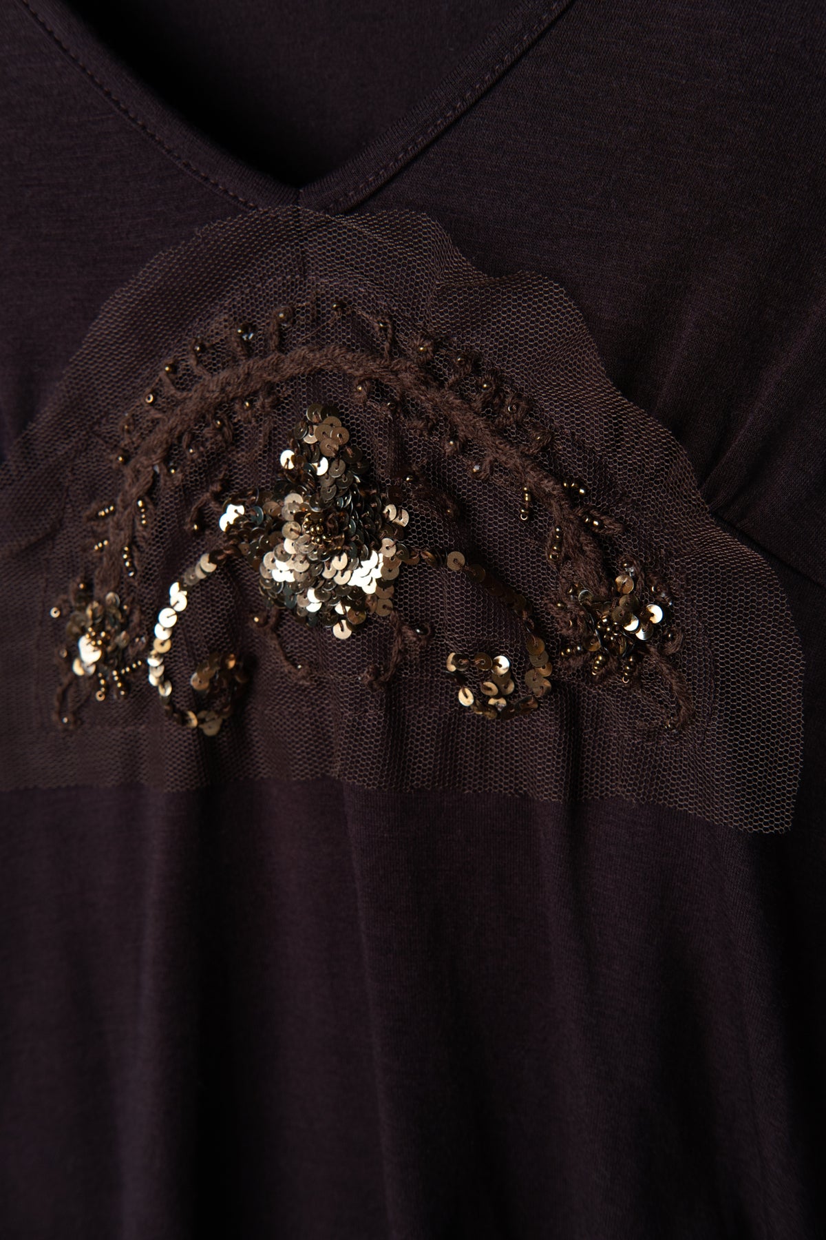 Y2K Sequin Mesh Applique Long Sleeve Top