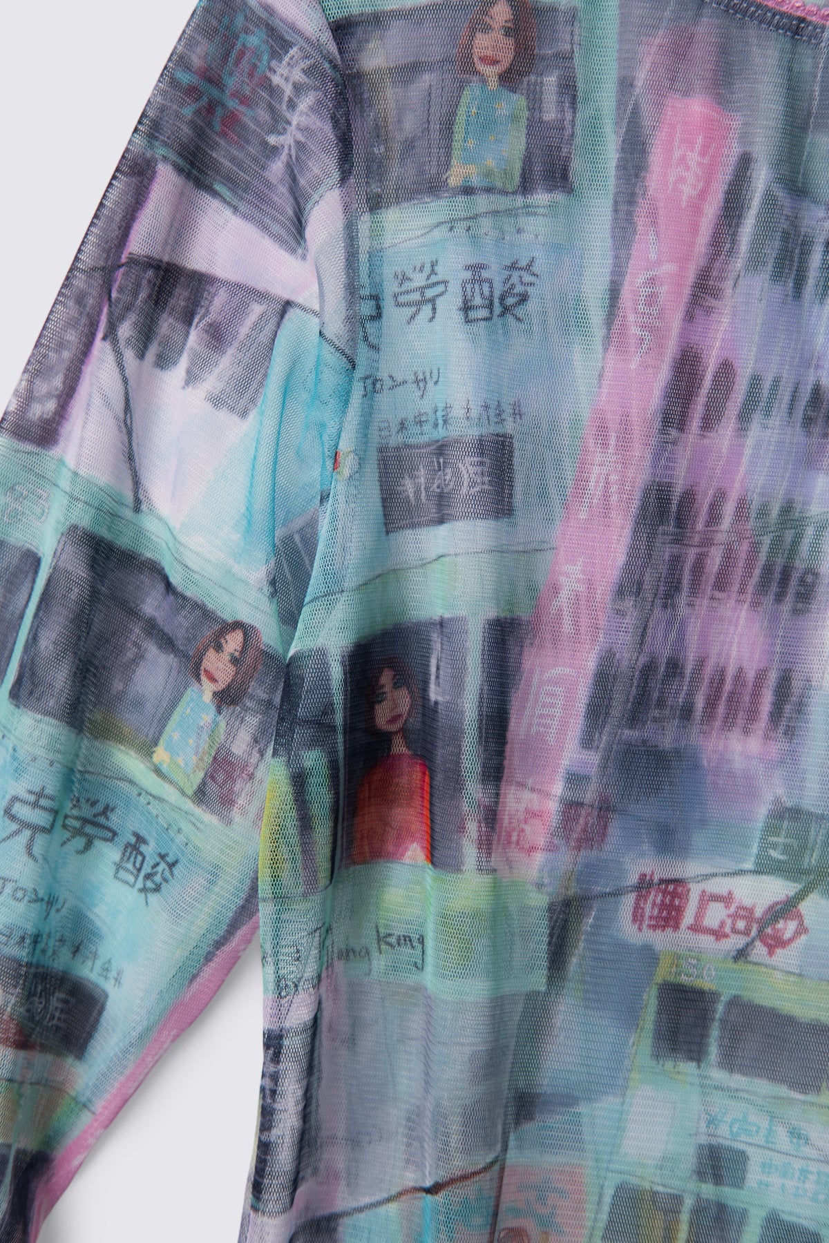 Y2K Xhilaration Tokyo Print Mesh Top