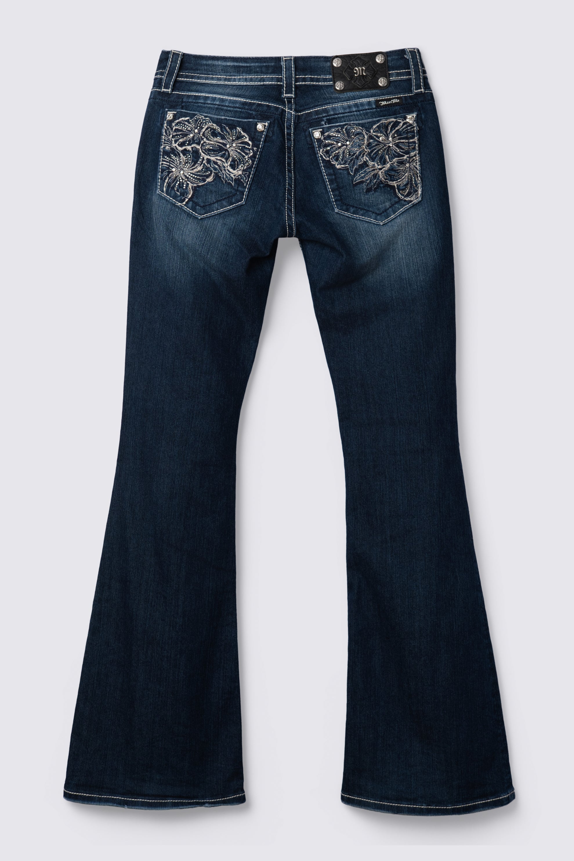 Y2K Miss Me Embellished Dark Wash Lowrise Flares