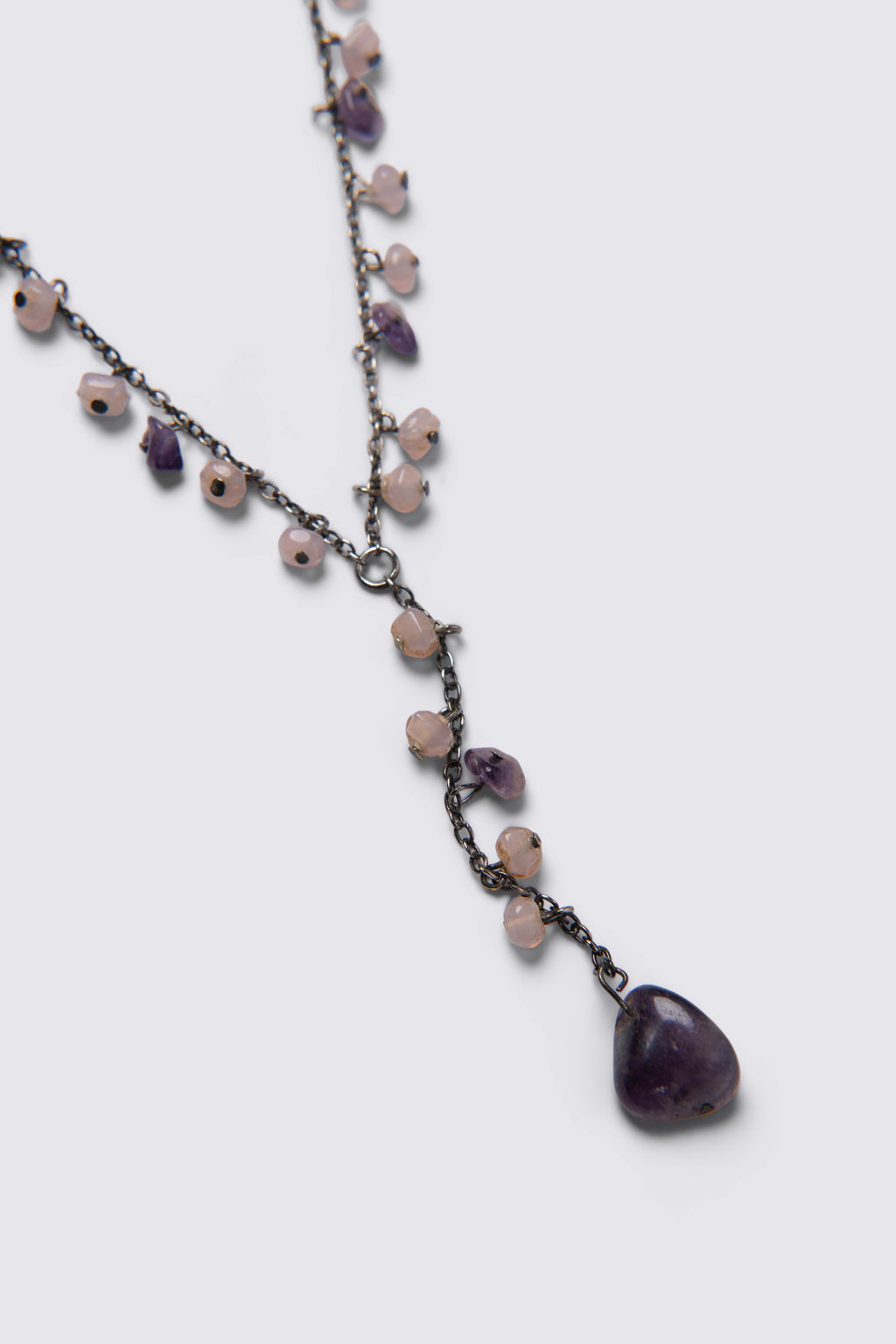 90s Amethyst & Rose Quartz Y-Drop Necklace