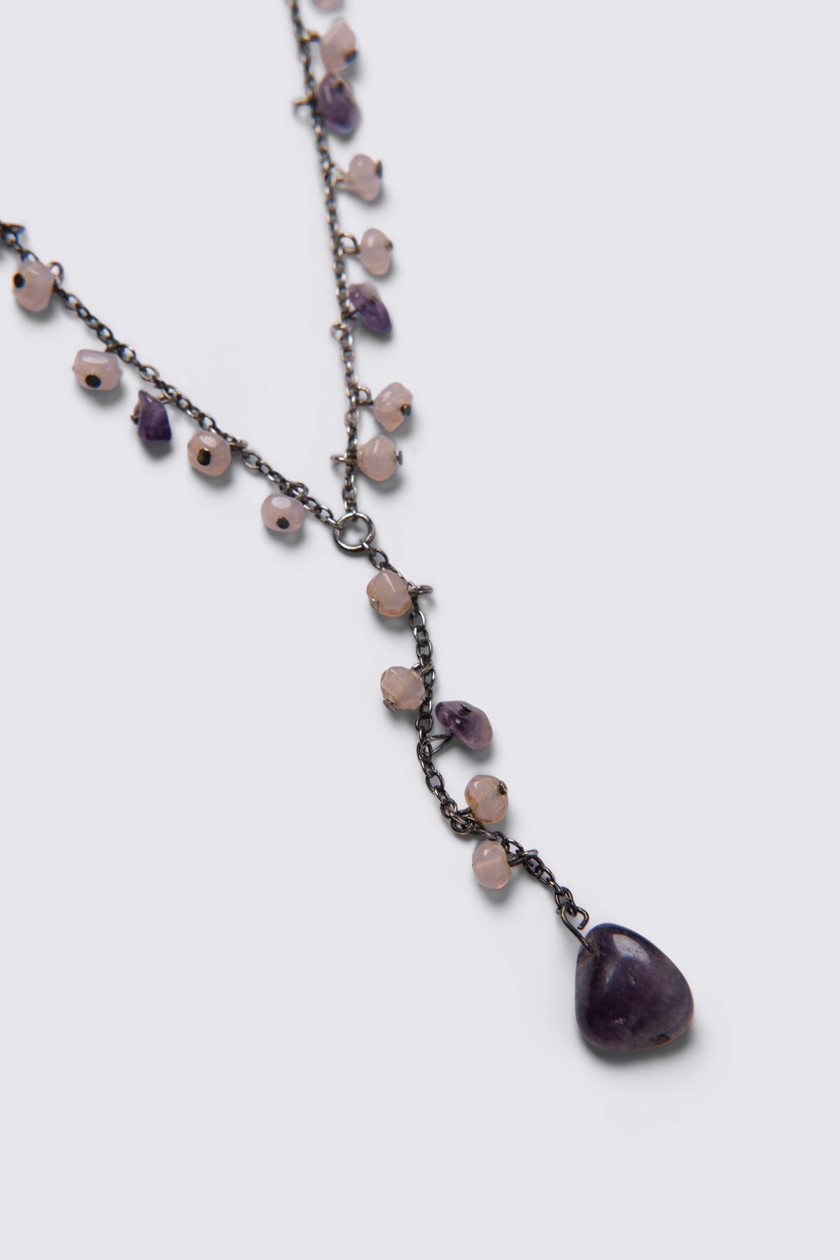 90s Amethyst & Rose Quartz Y-Drop Necklace