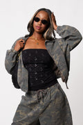 Off Duty Camo Denim Bomber Jacket