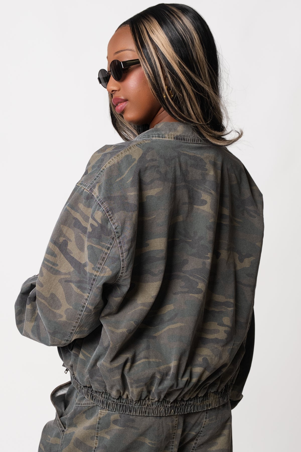 Off Duty Camo Denim Bomber Jacket