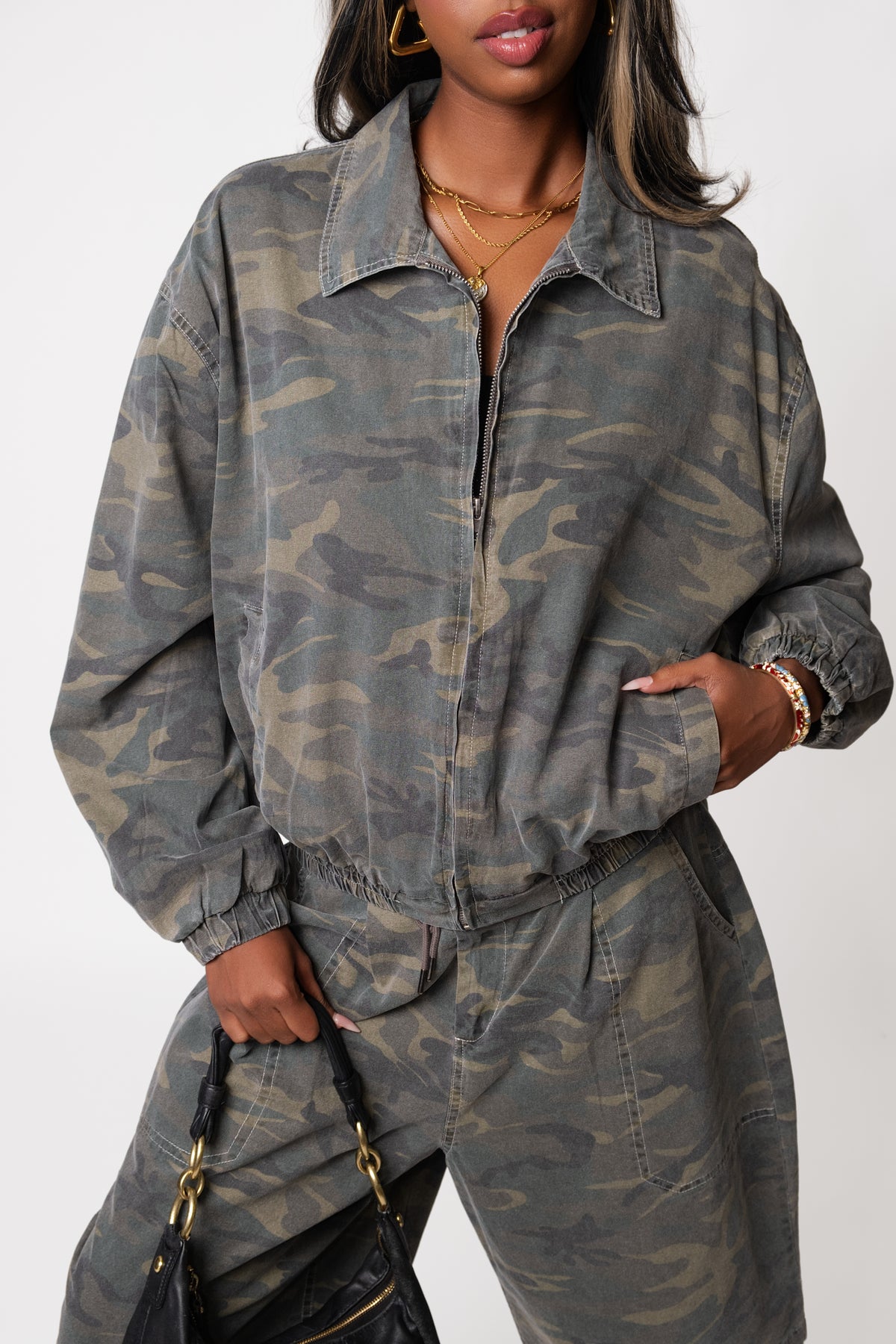 Off Duty Camo Denim Bomber Jacket