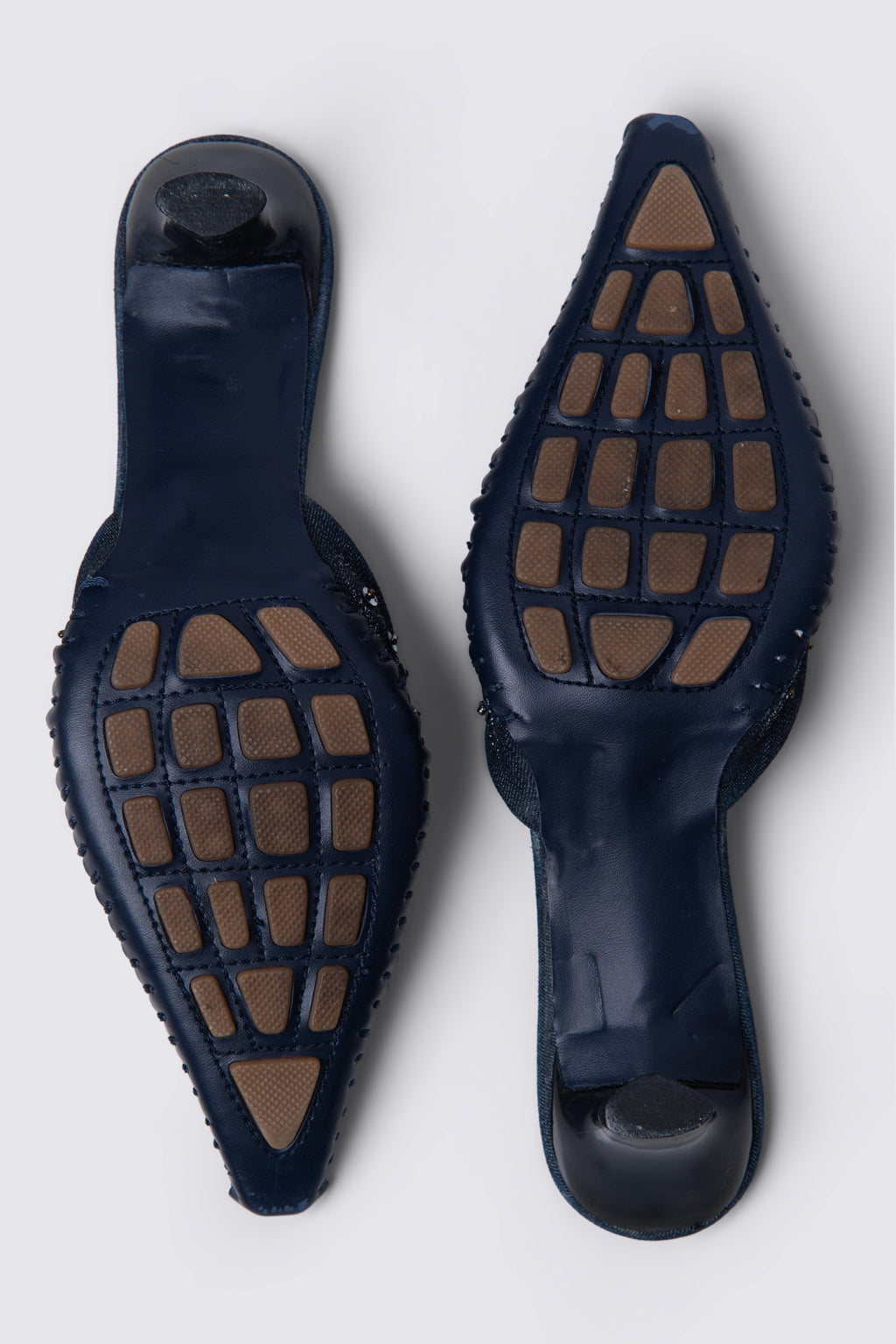 Y2K Beaded Denim Kitten Heel Mules