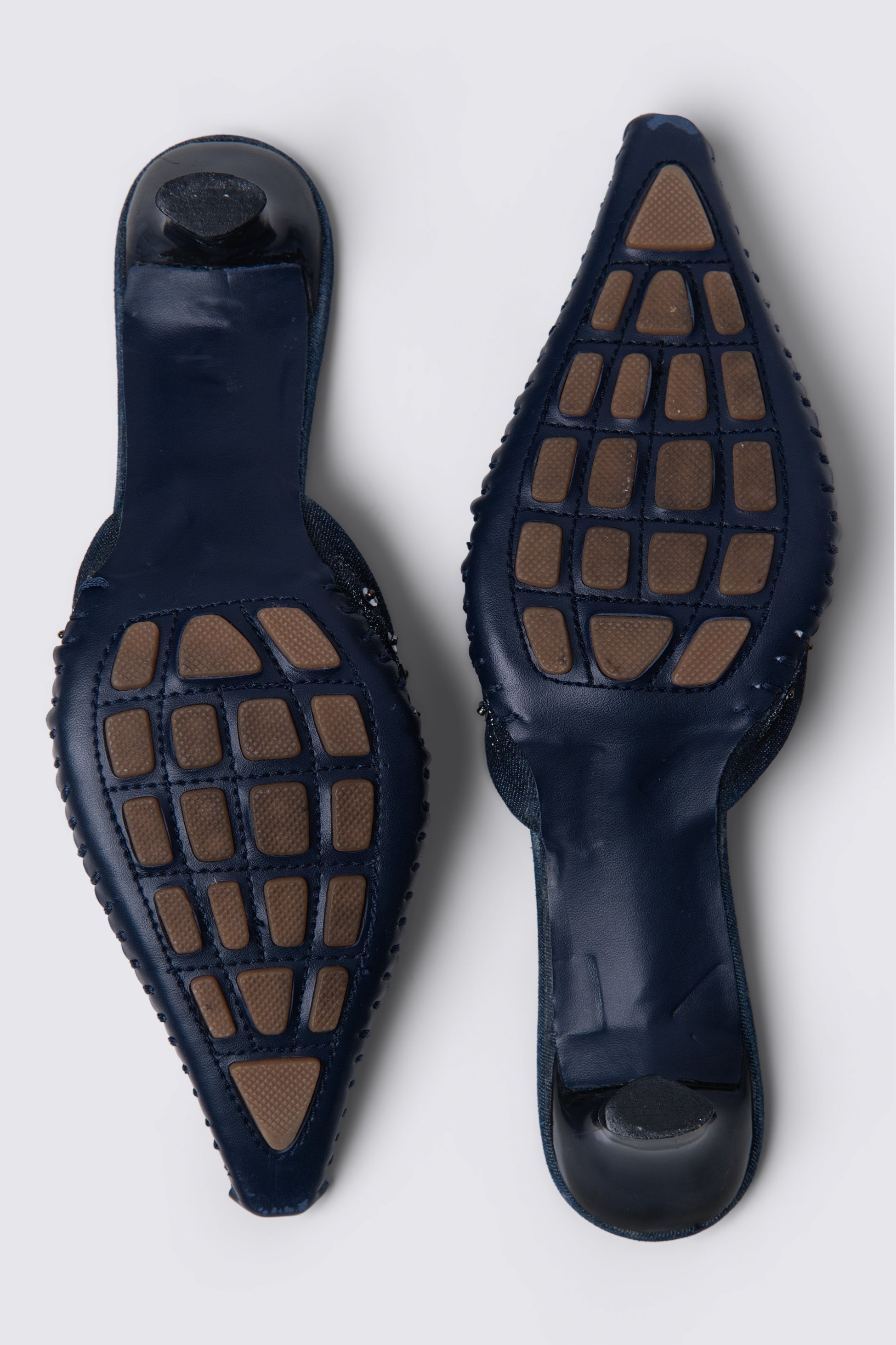 Y2K Beaded Denim Kitten Heel Mules