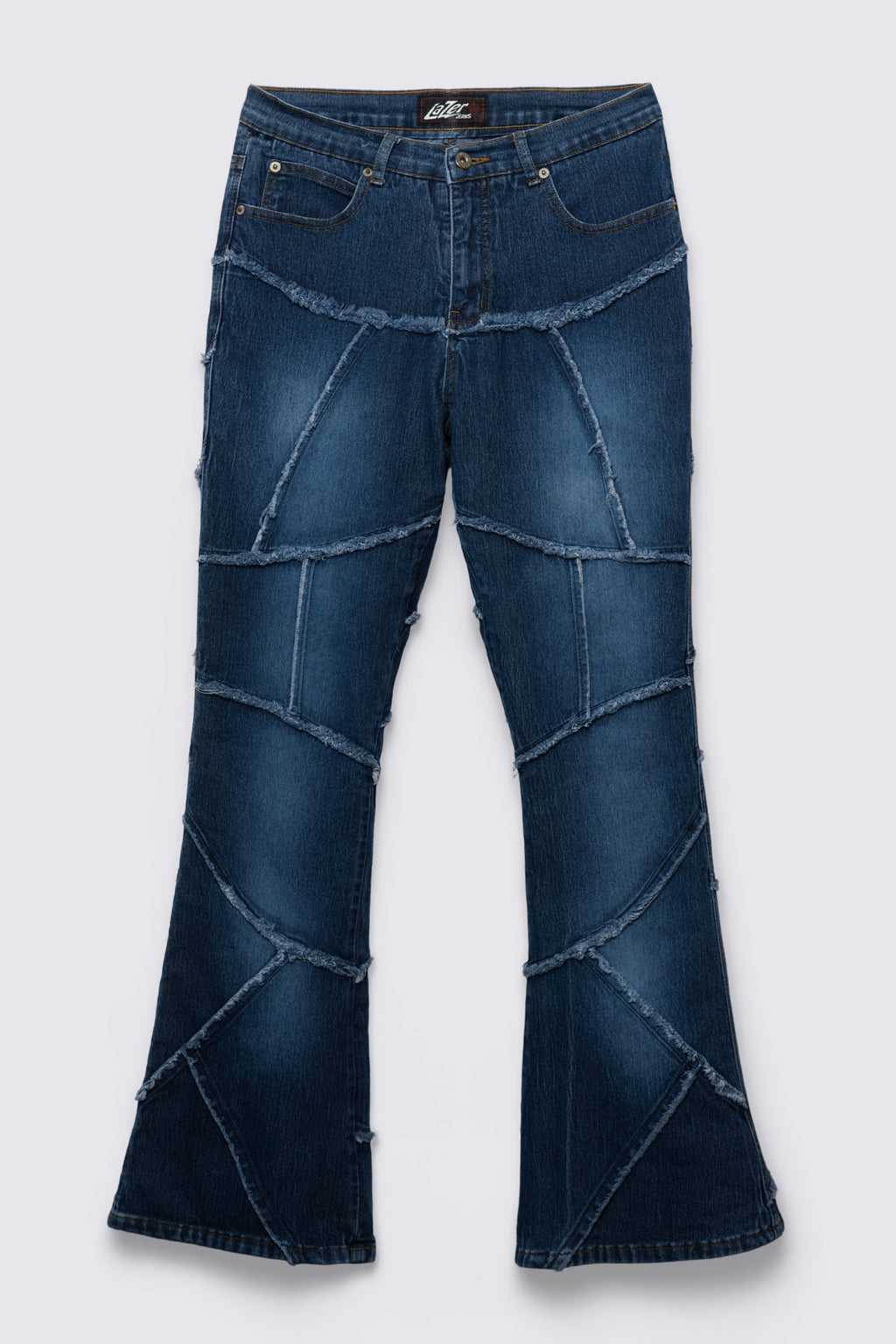 Y2K Lazer Raw Edge Patchwork Lowrise Flares