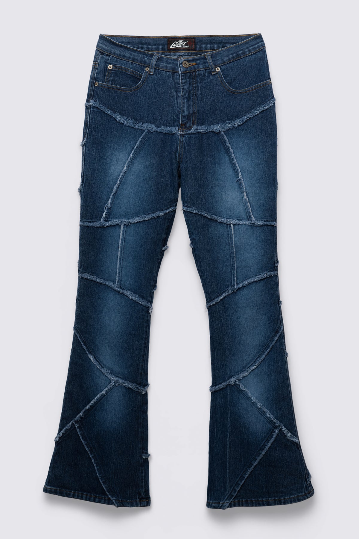 Y2K Lazer Raw Edge Patchwork Lowrise Flares