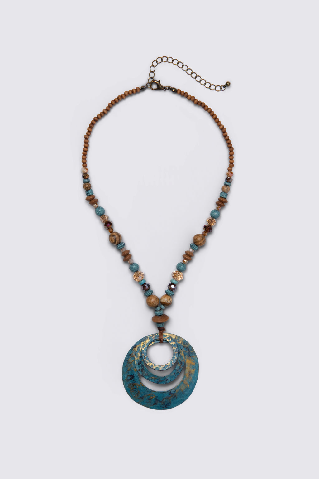 Y2K Patina Layered Metal Pendant Necklace