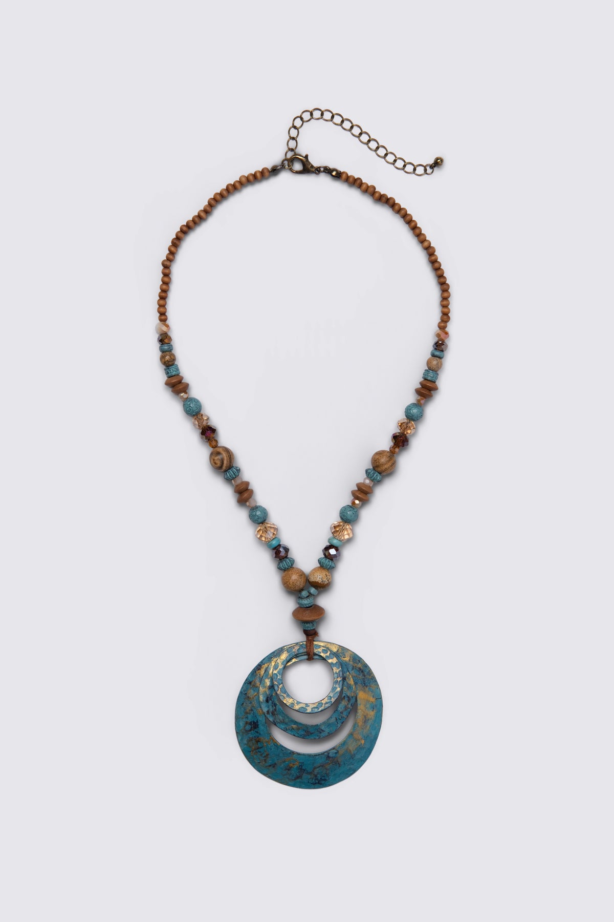 Y2K Patina Layered Metal Pendant Necklace