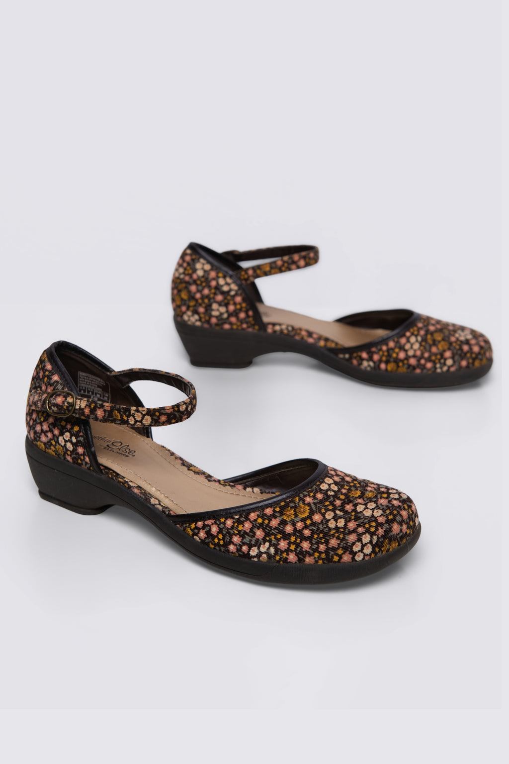Y2K Floral Corduroy Ankle Strap Shoes