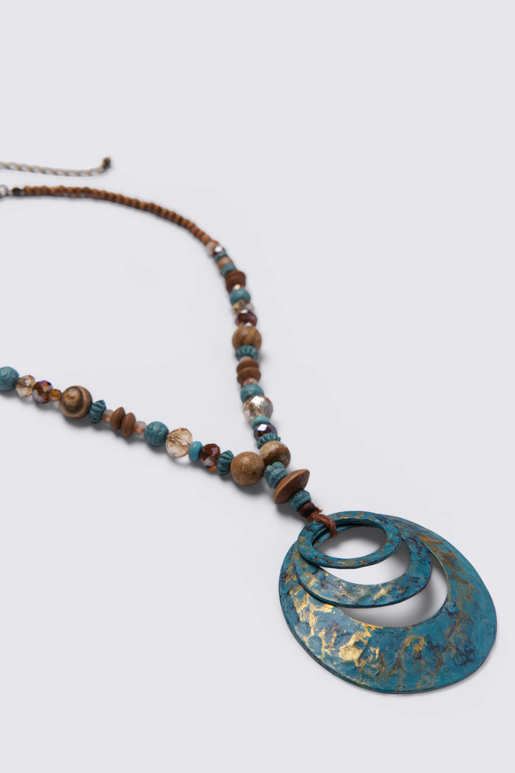 Y2K Patina Layered Metal Pendant Necklace