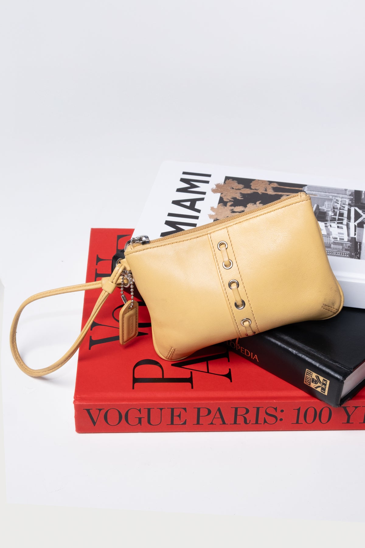 Golddust Vintage Coach Stitched Mini Wristlet