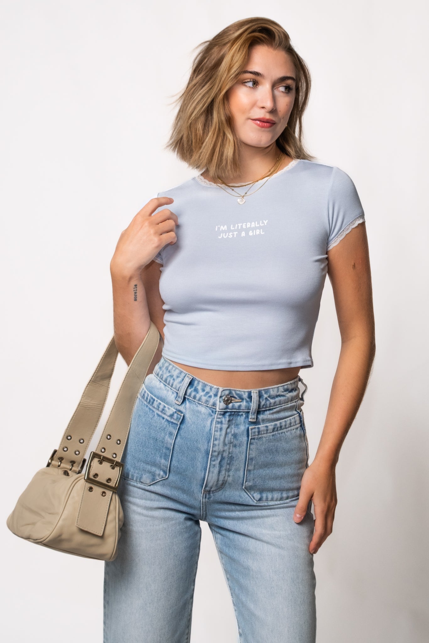 Literally Just A Girl Lace Trim Baby Tee