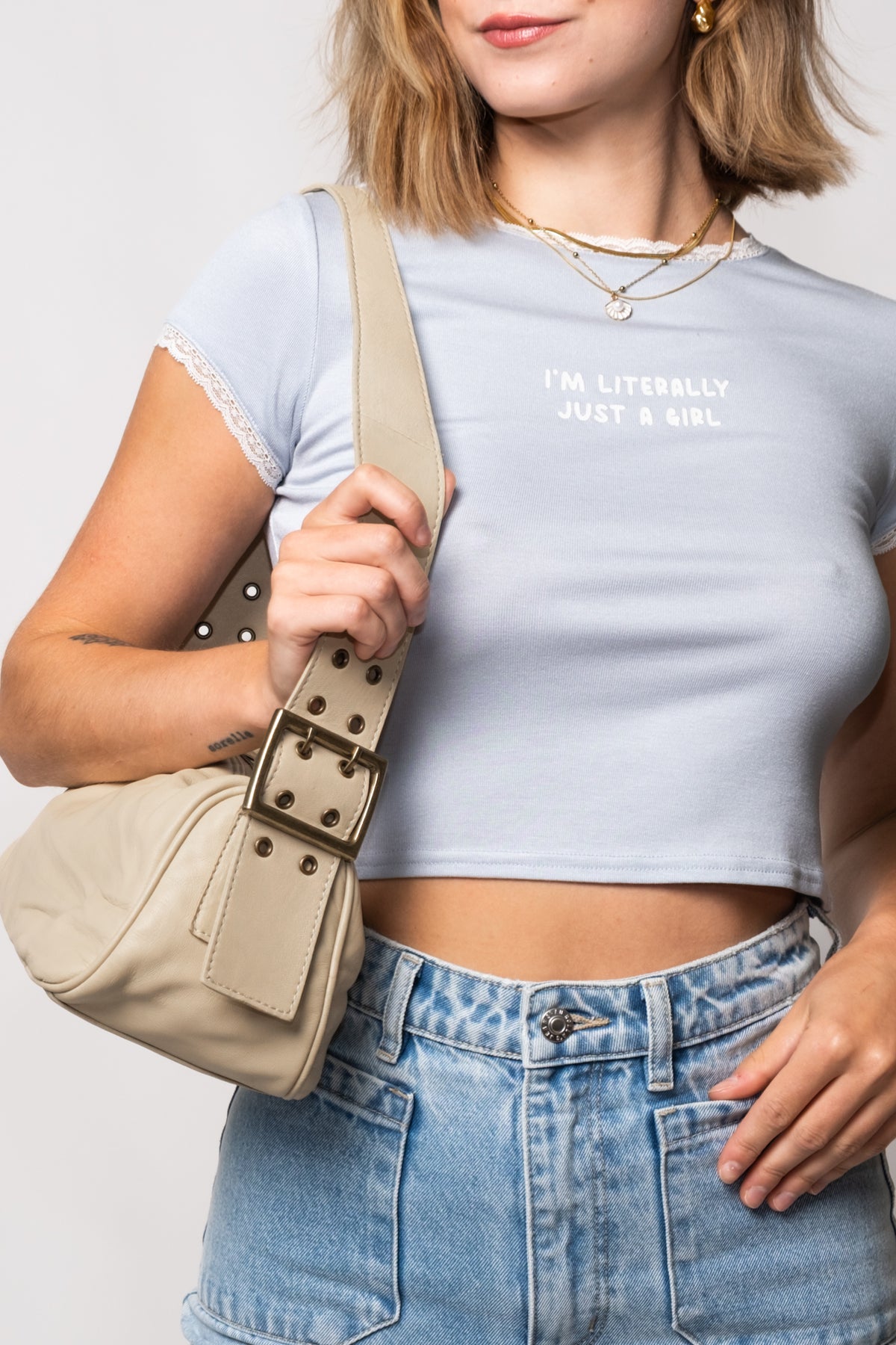 Literally Just A Girl Lace Trim Baby Tee