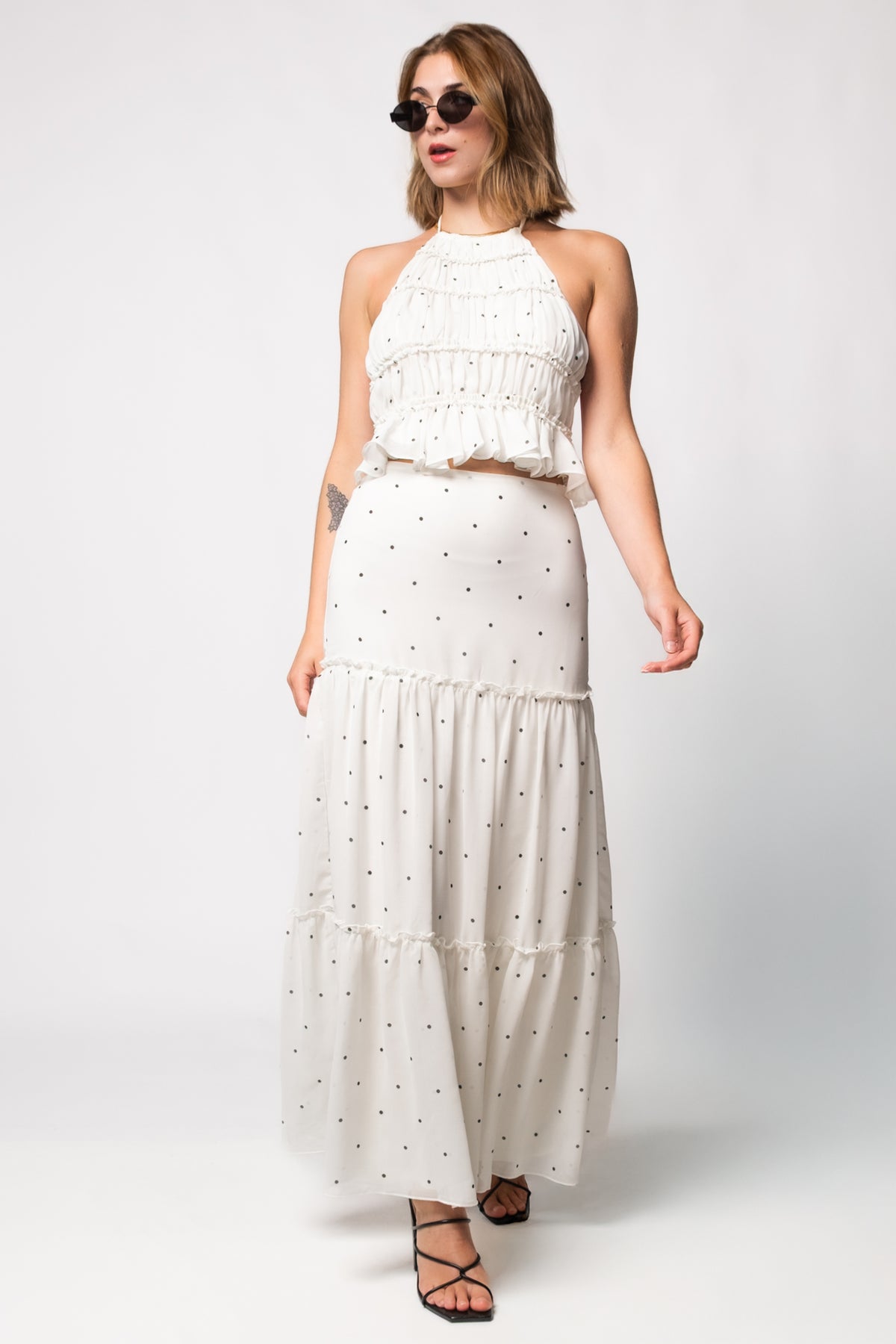 Noa Tiered Polka Dot Maxi Skirt