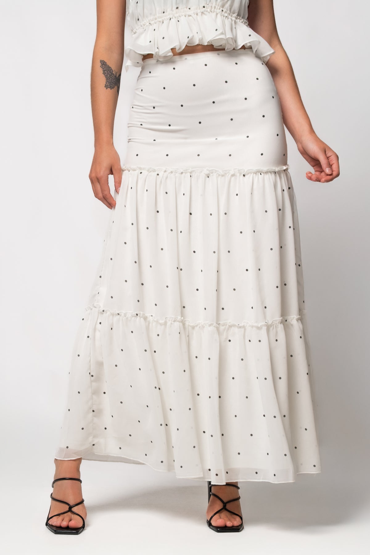 Noa Tiered Polka Dot Maxi Skirt