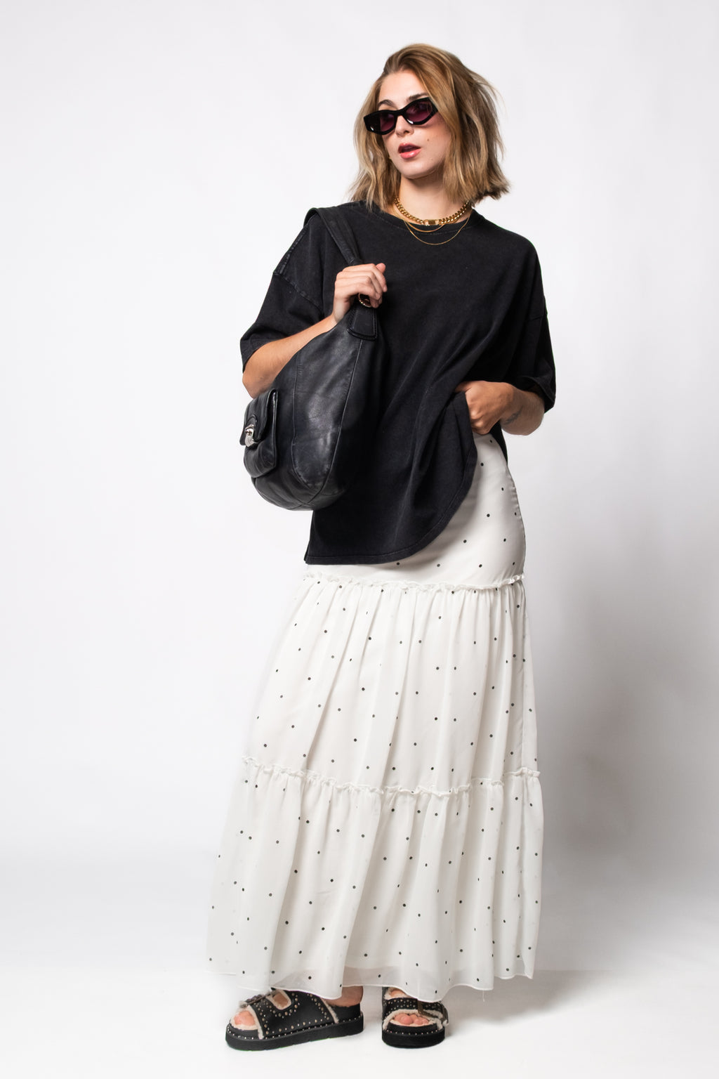 Noa Tiered Polka Dot Maxi Skirt