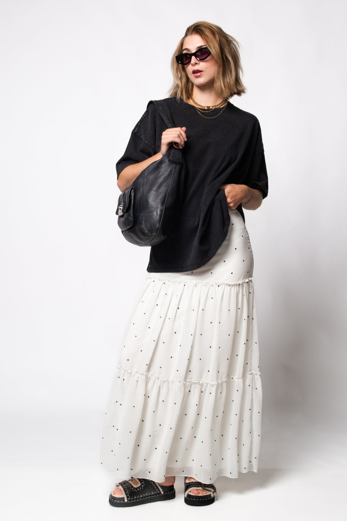 Noa Tiered Polka Dot Maxi Skirt