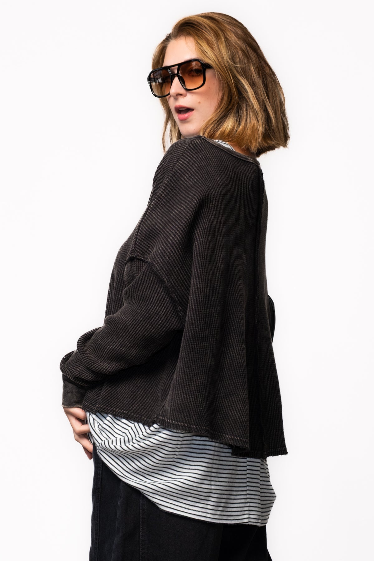 Shoreline Waffle Knit Long Sleeve Top