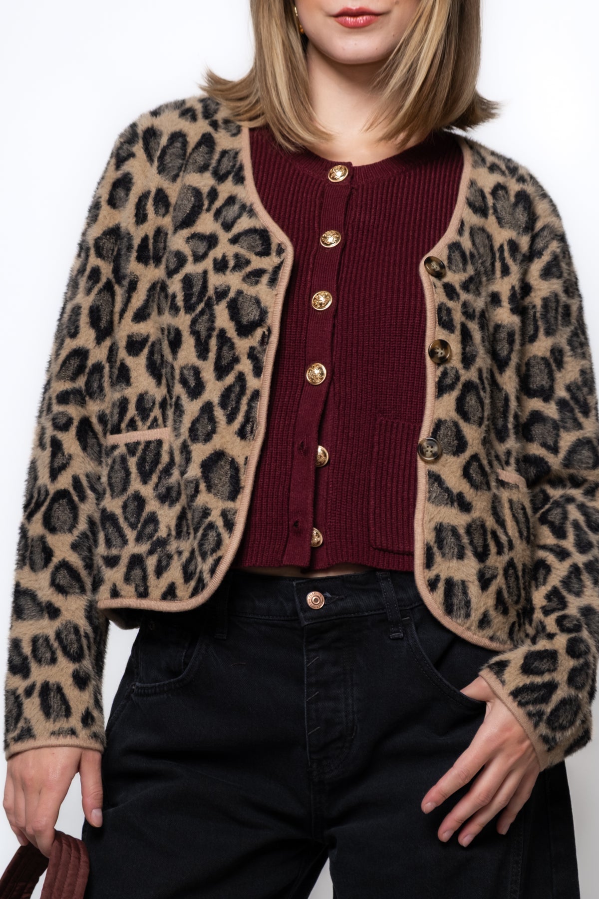 FRNCH Begonia Leopard Cardigan