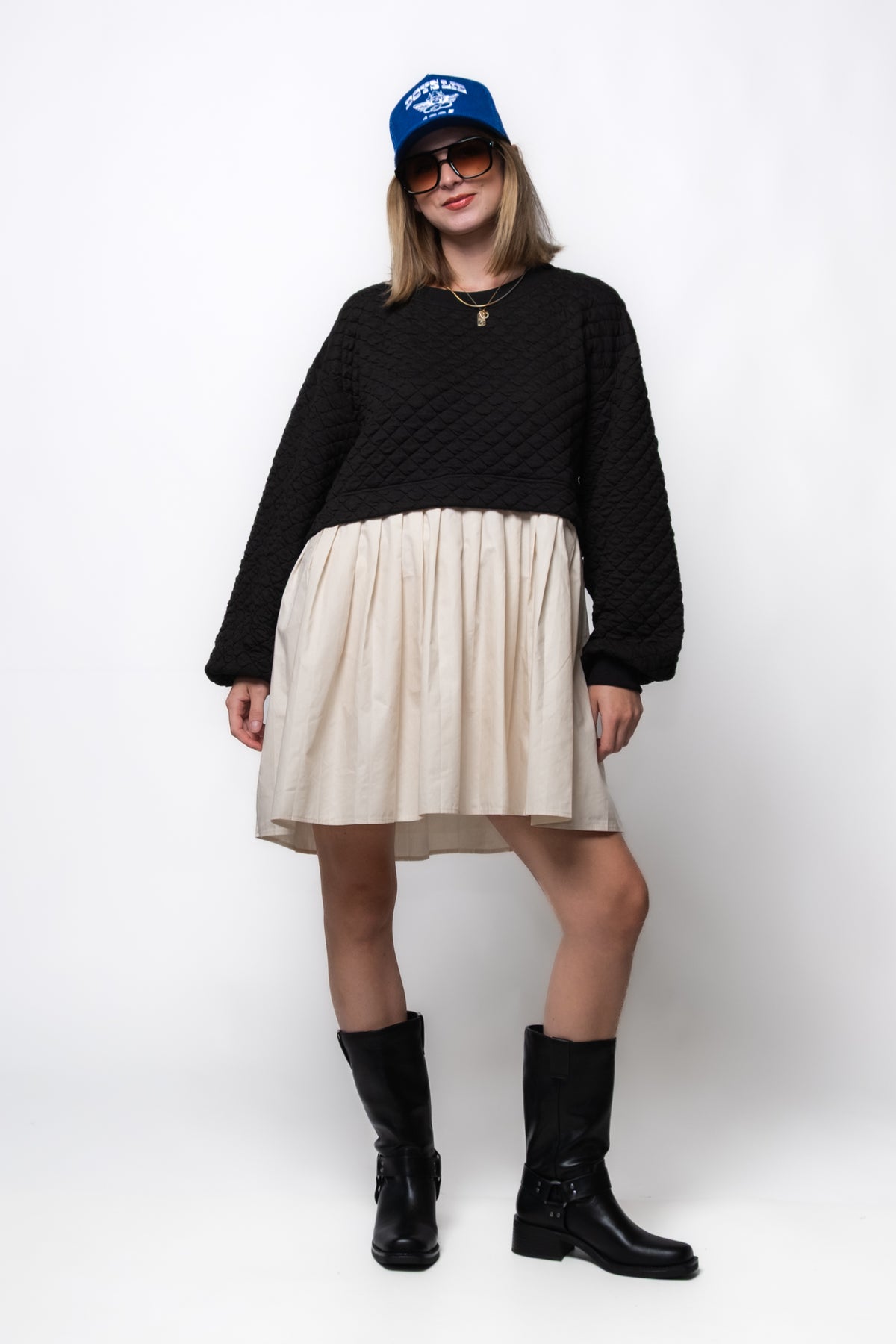 Double Down Mixed Media Dress