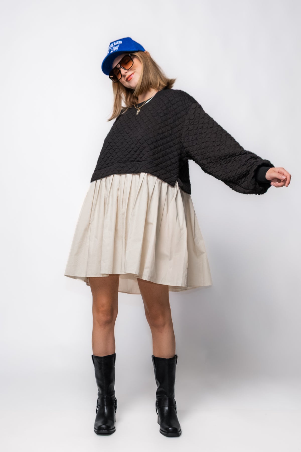 Double Down Mixed Media Dress