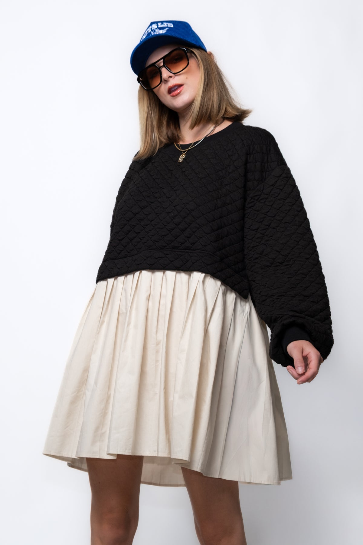 Double Down Mixed Media Dress