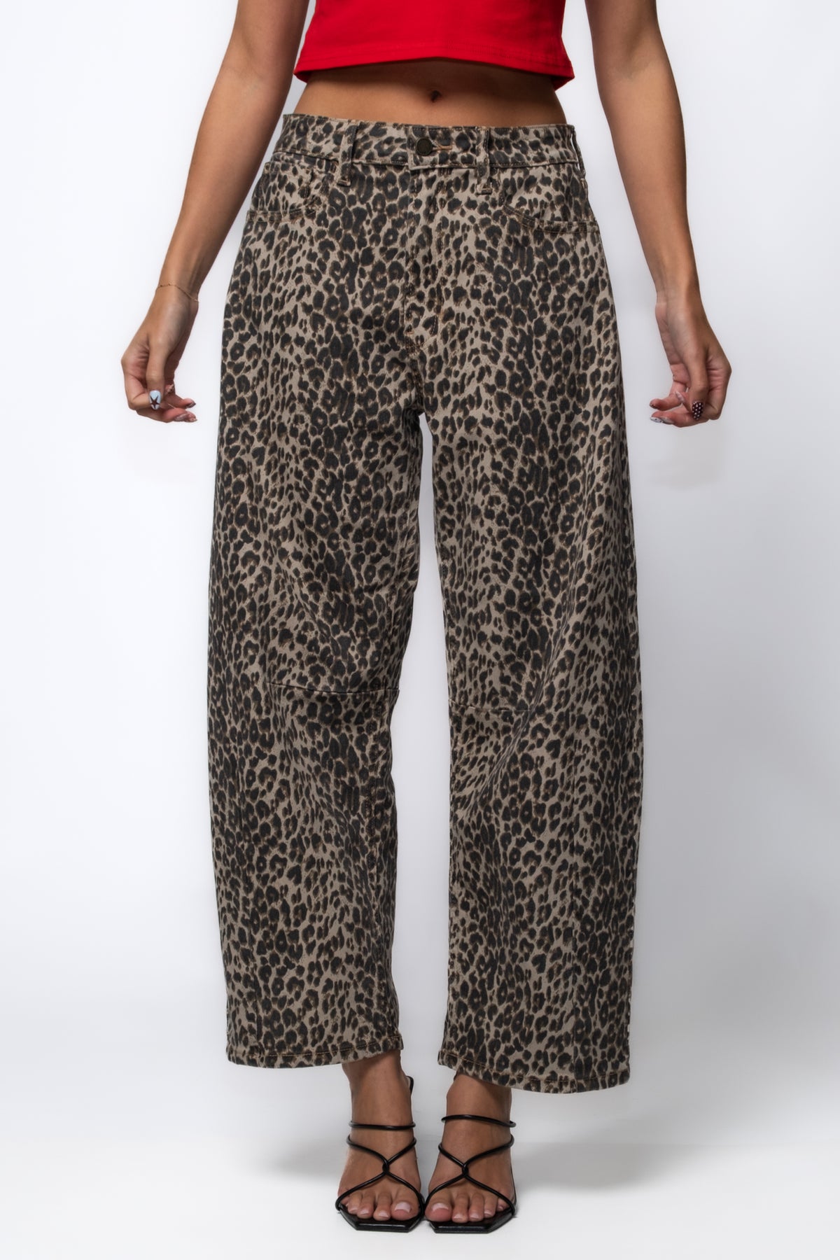 Just Black Leopard Print Baby Barrel Jeans