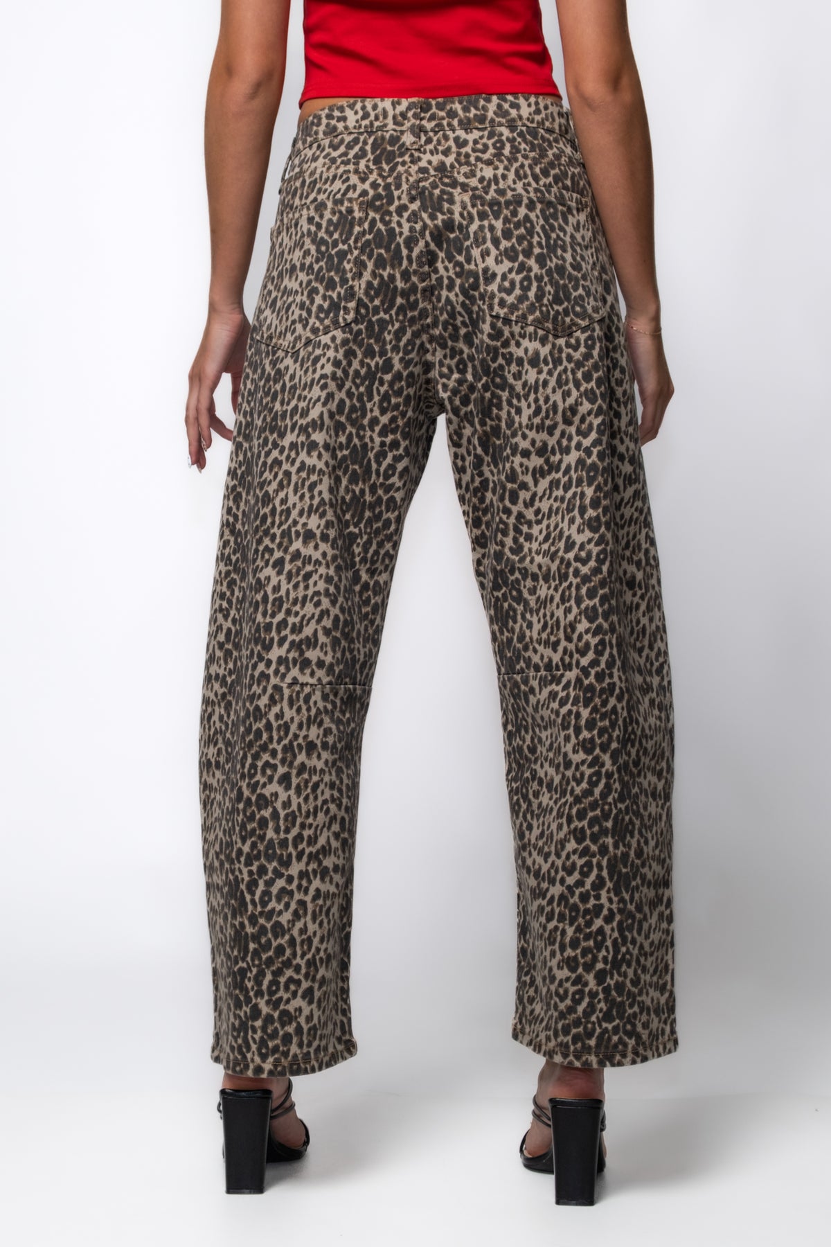 Just Black Leopard Print Baby Barrel Jeans