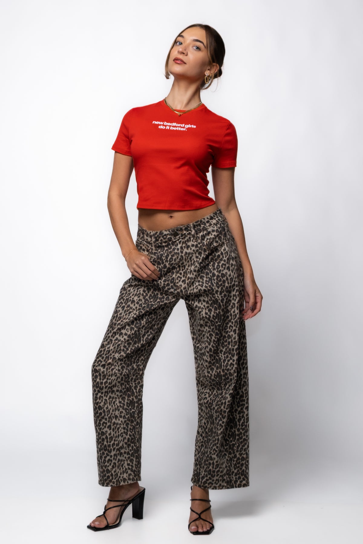 Just Black Leopard Print Baby Barrel Jeans