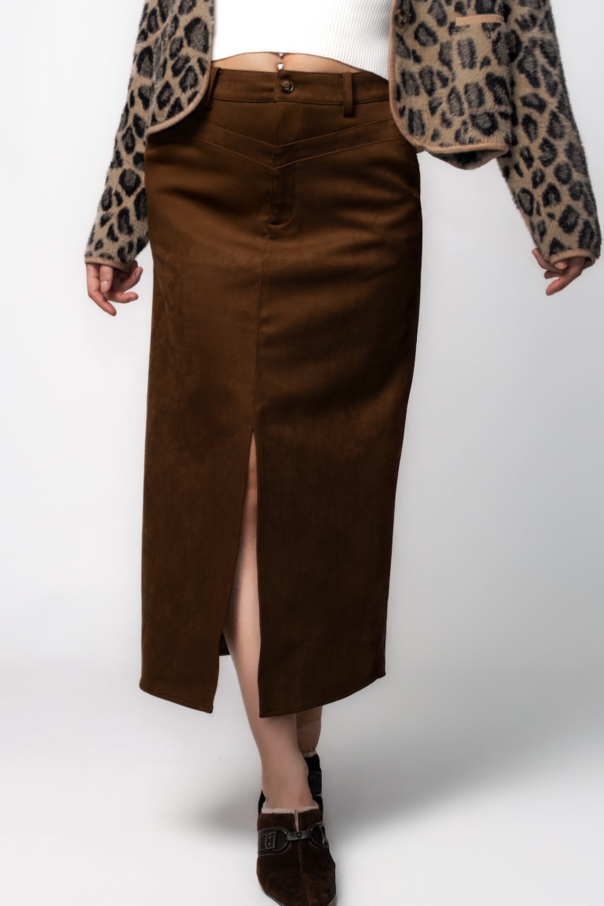 FRNCH Glaieul Faux Suede Midi Skirt