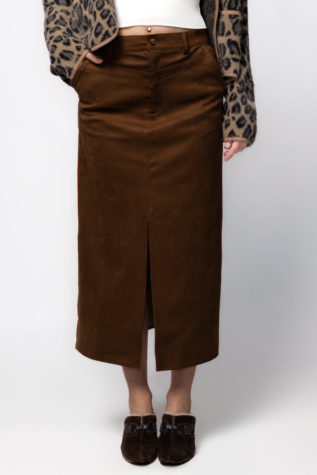 FRNCH Glaieul Faux Suede Midi Skirt