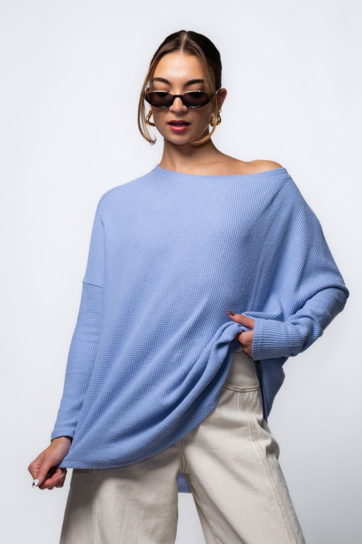 Free People Latte Blues Thermal Top