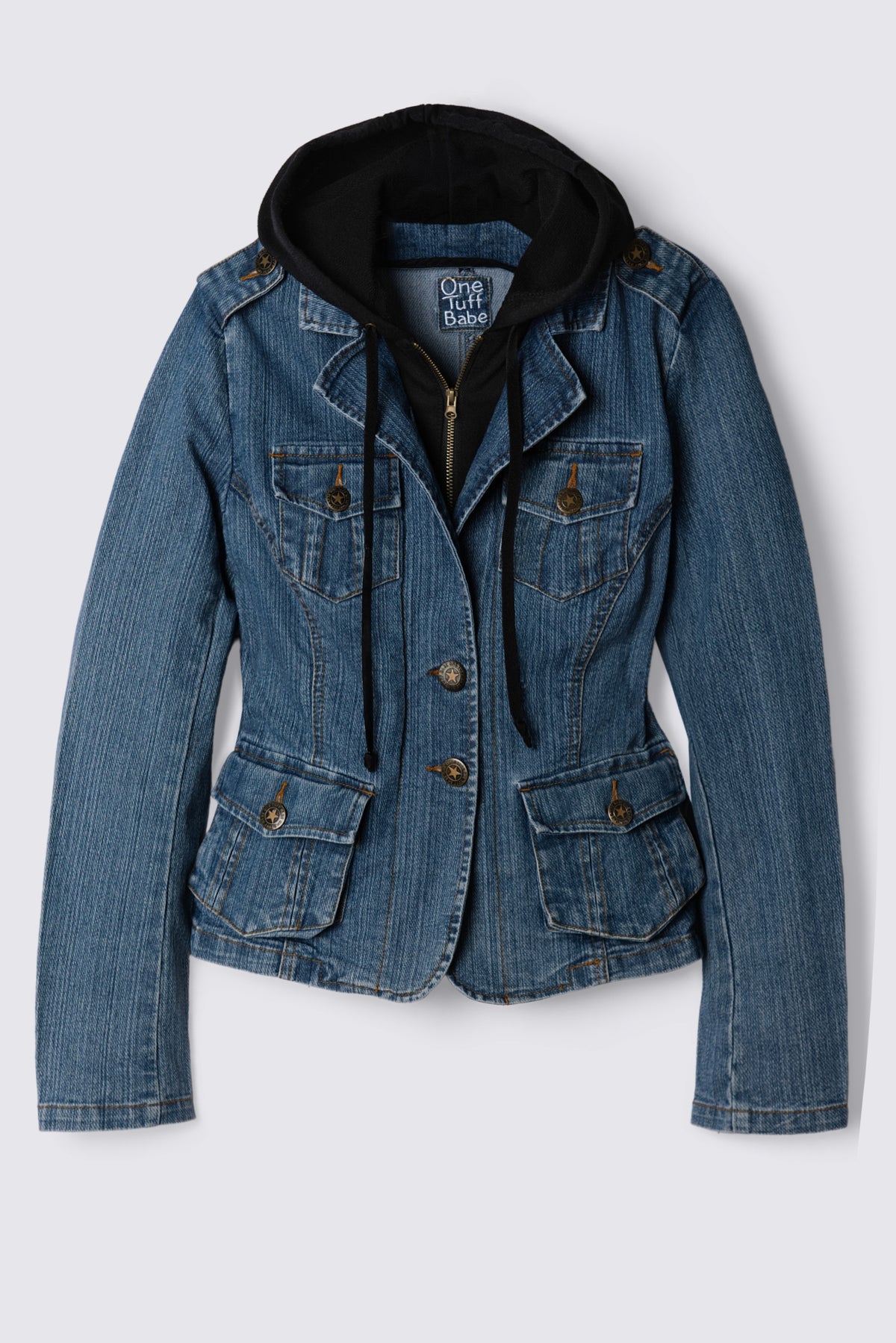 Y2K One Tuff Babe Layered Hoodie Denim Jacket