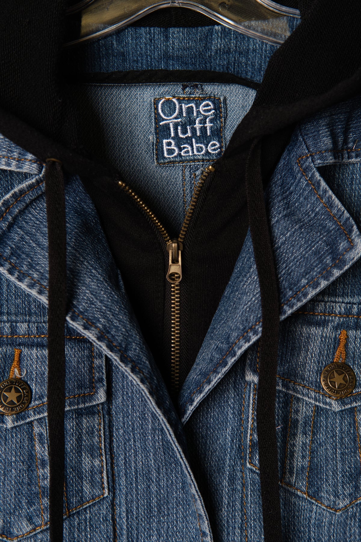 Y2K One Tuff Babe Layered Hoodie Denim Jacket
