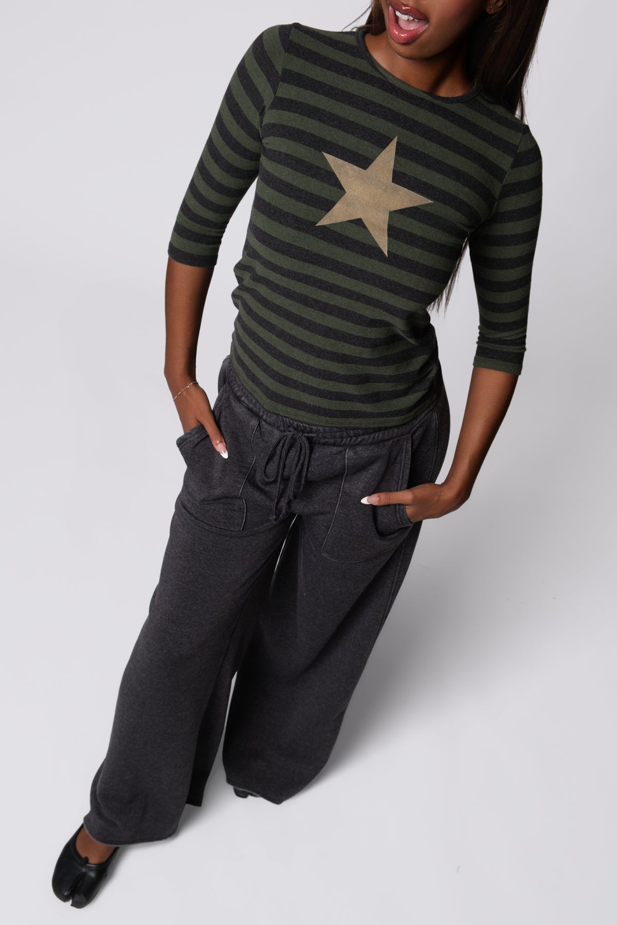 Y2K Star Graphic Striped Jersey Top