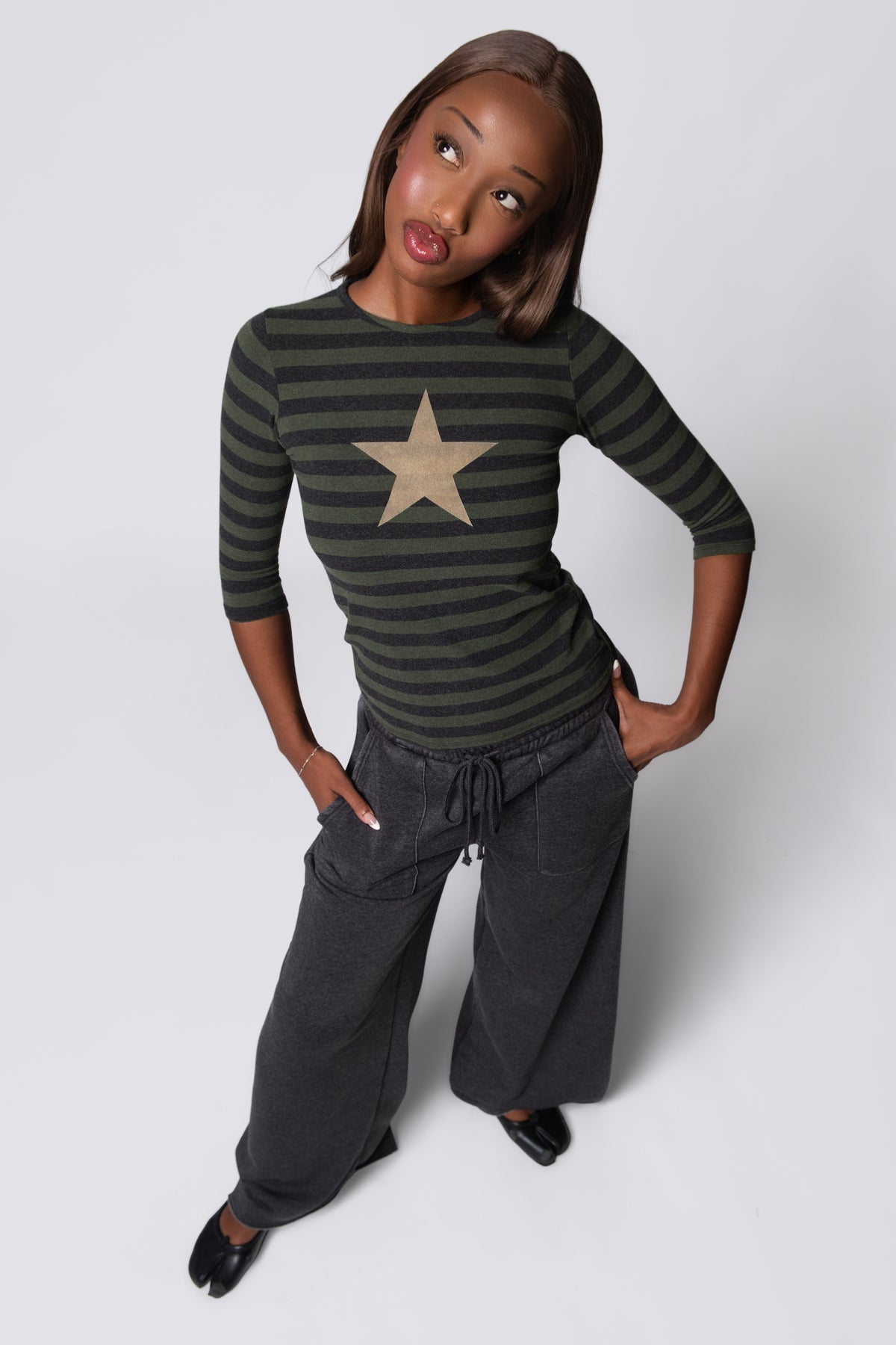 Y2K Star Graphic Striped Jersey Top