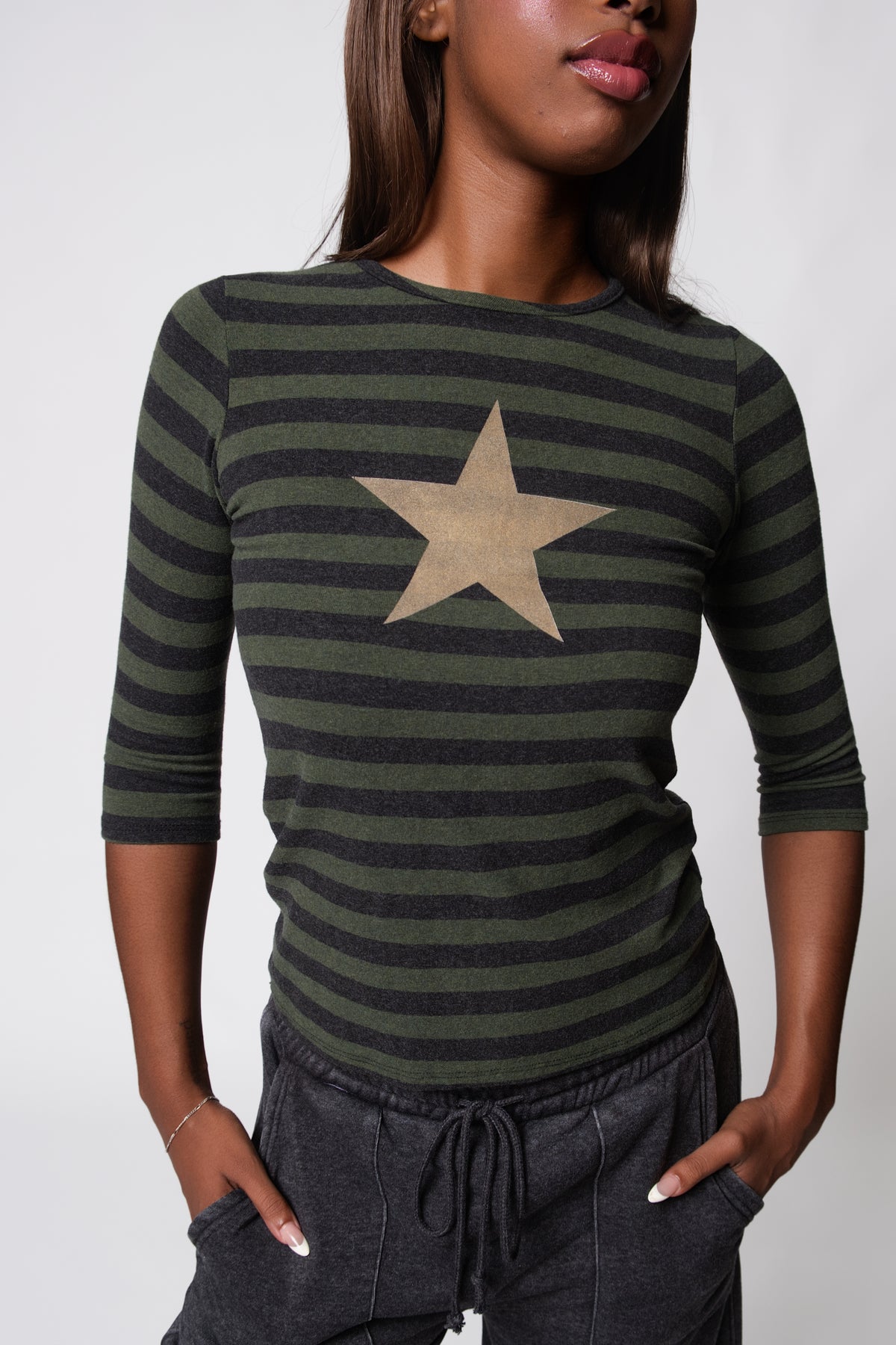 Y2K Star Graphic Striped Jersey Top