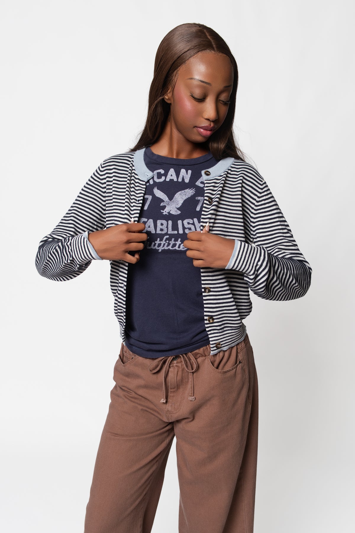 Café Society Striped Cardigan
