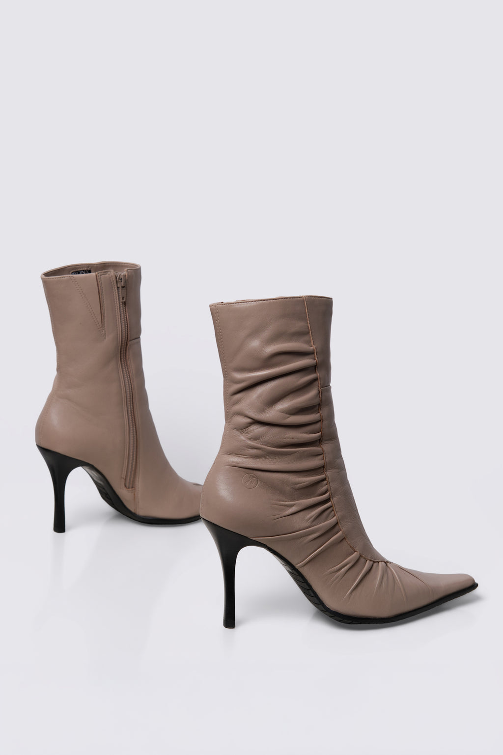 Y2K Bronx Scrunched Leather Mid Calf Boots