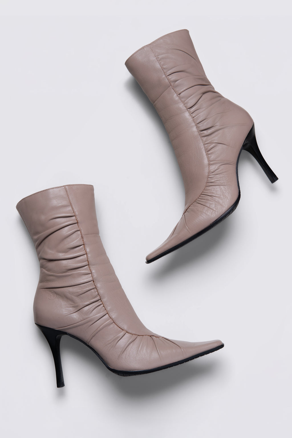 Y2K Bronx Scrunched Leather Mid Calf Boots