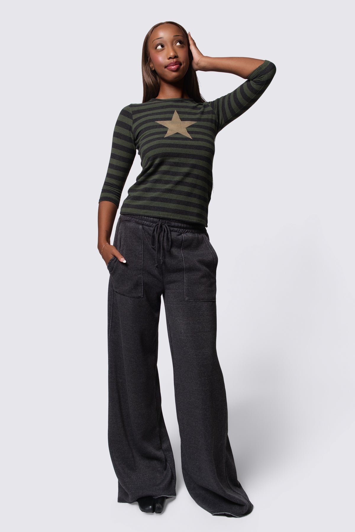 Y2K Star Graphic Striped Jersey Top