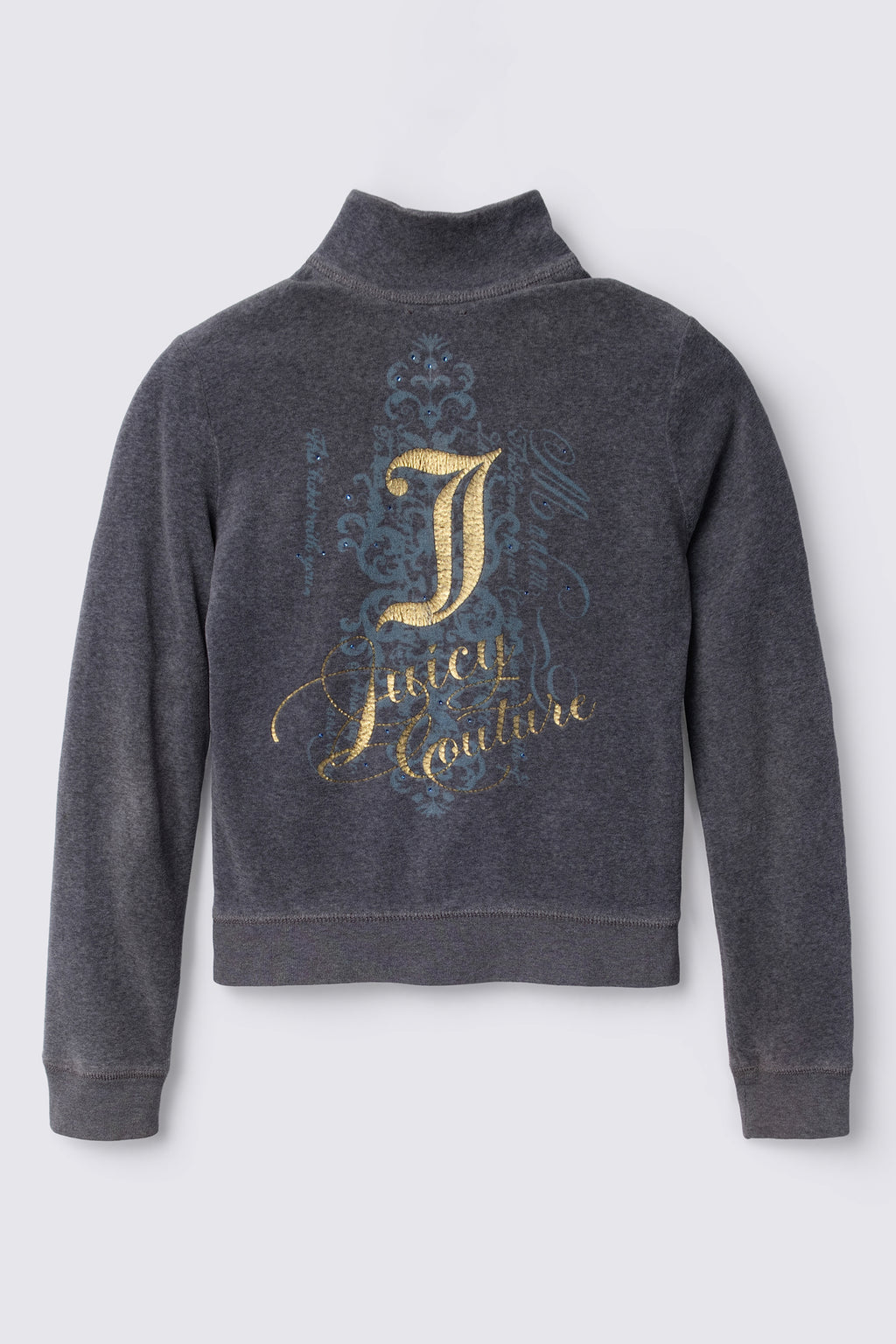Y2K Juicy Couture Rhinestone Mixed Media Velour Track Jacket