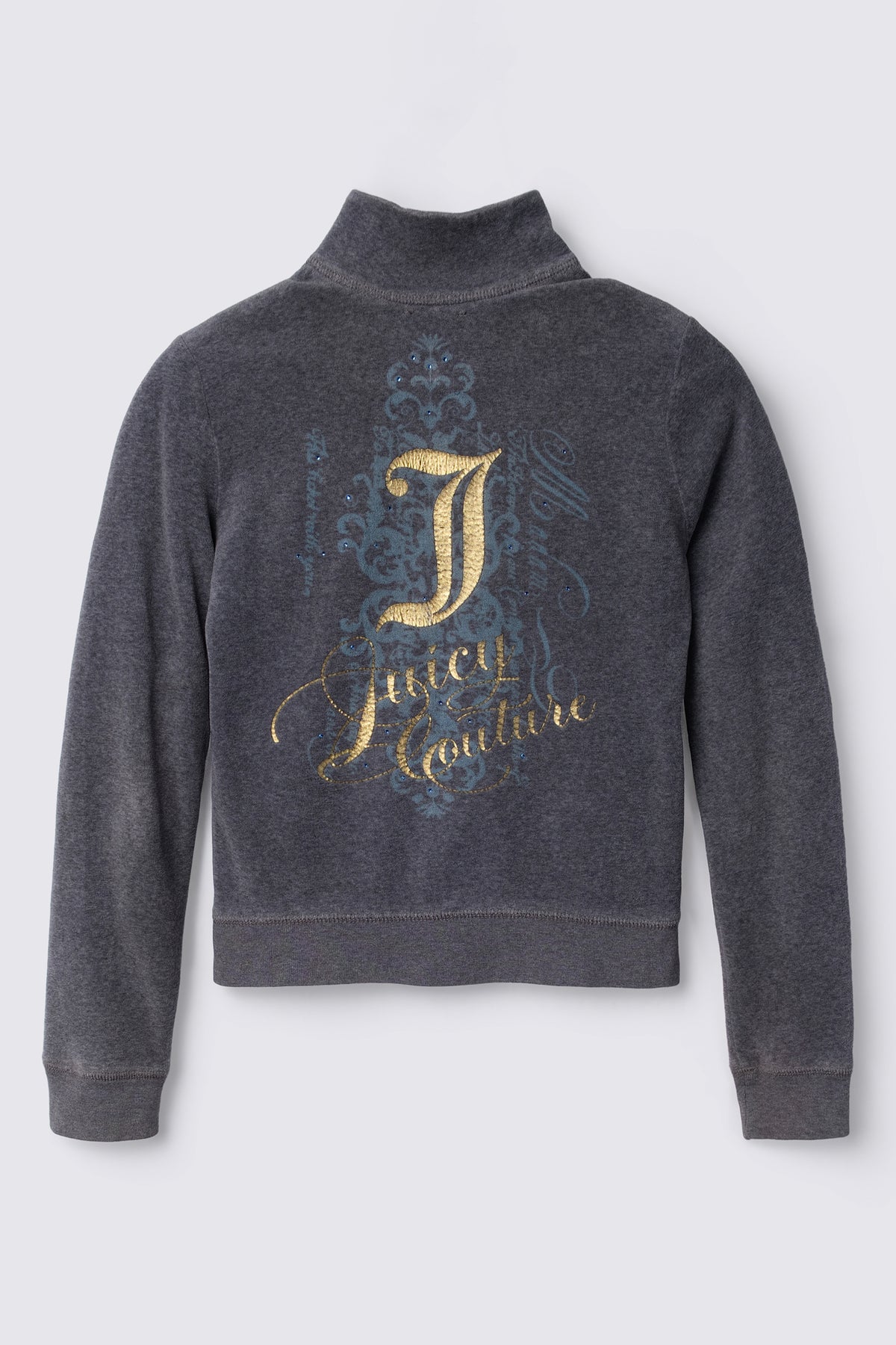Y2K Juicy Couture Rhinestone Mixed Media Velour Track Jacket