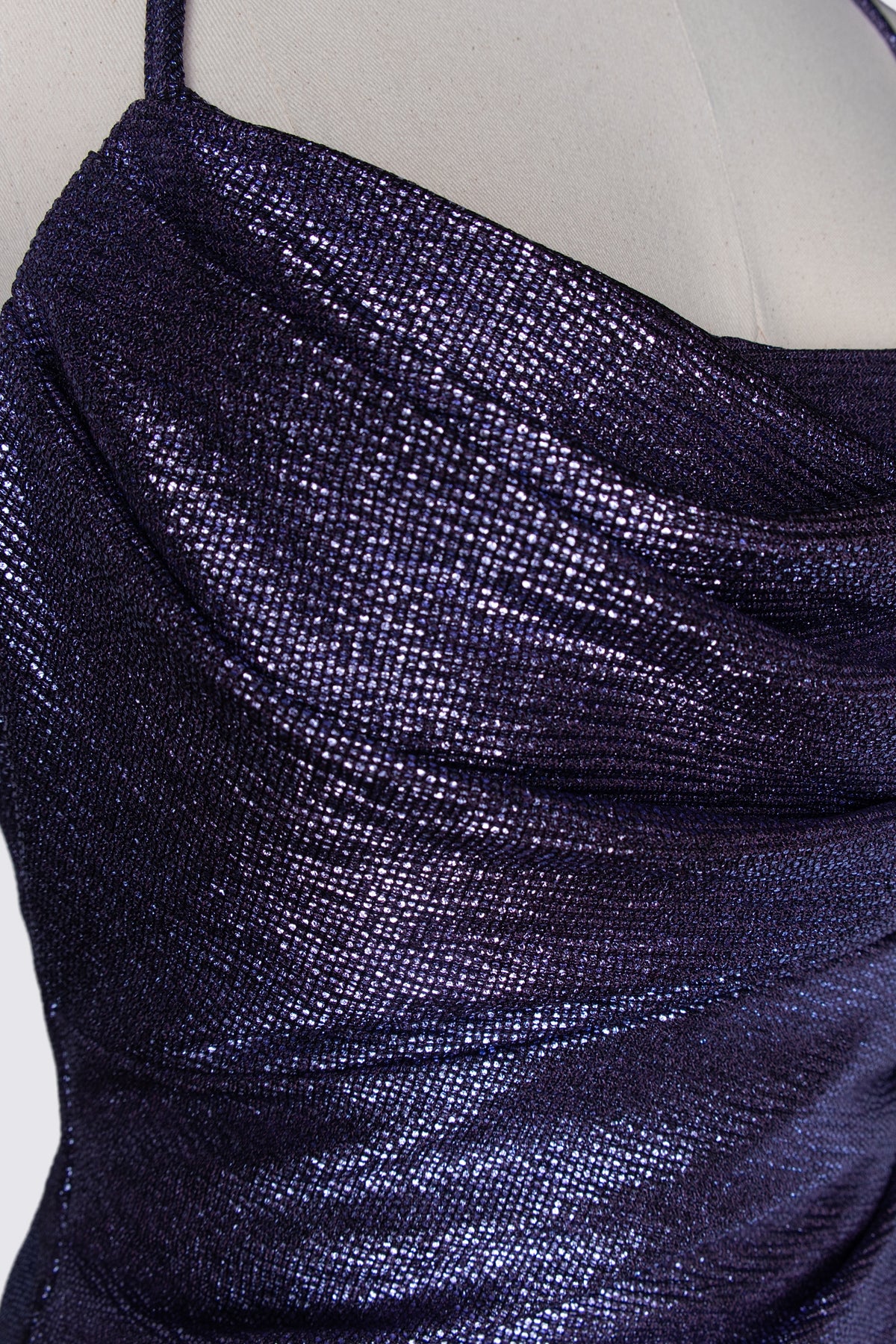 Y2K Draped Metallic Mini Dress
