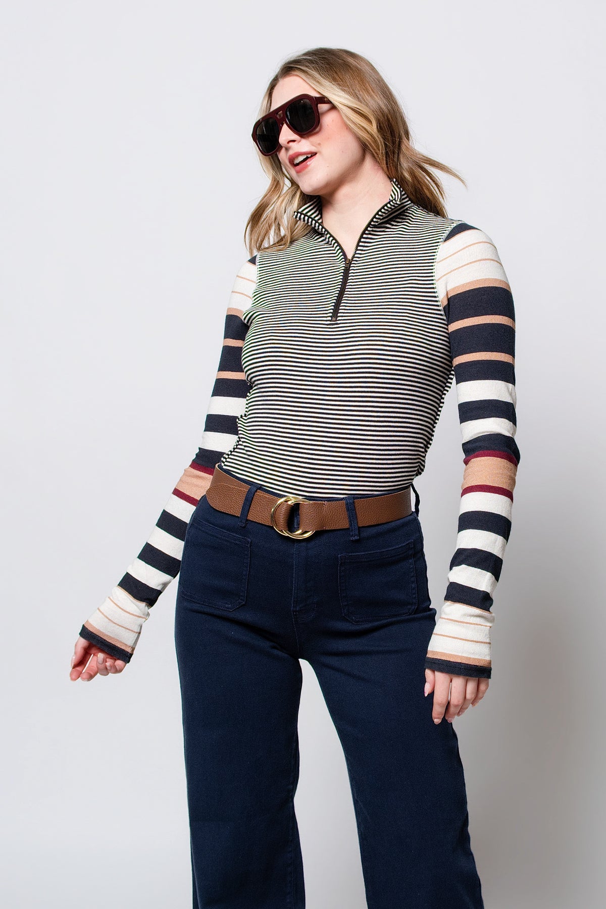 Free People Avery Long Sleeve Zip Up Top