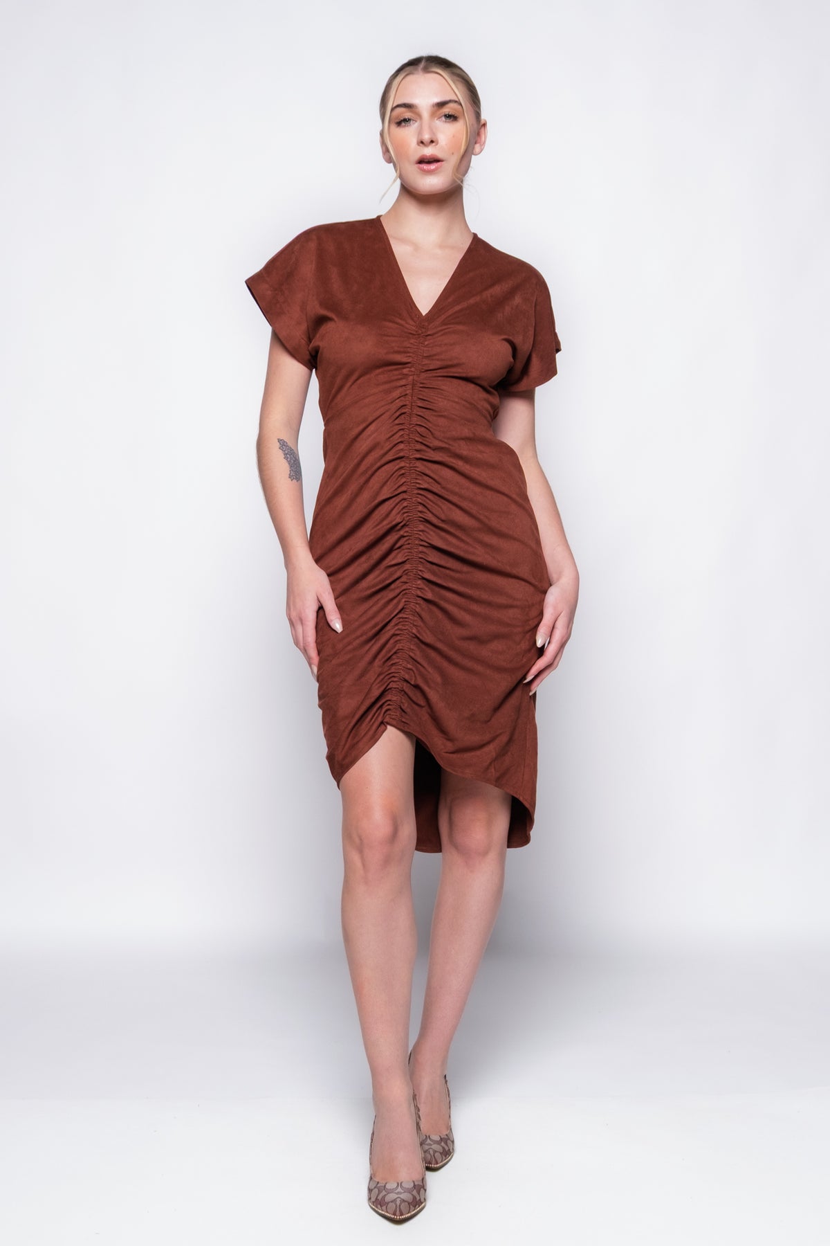 Steve Madden Aimee Micro Suede Ruched Dress