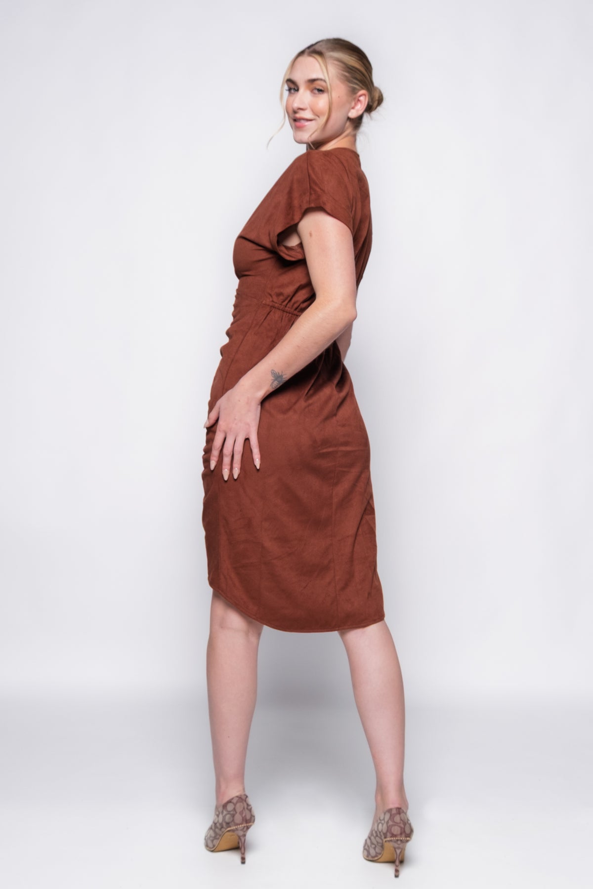 Steve Madden Aimee Micro Suede Ruched Dress