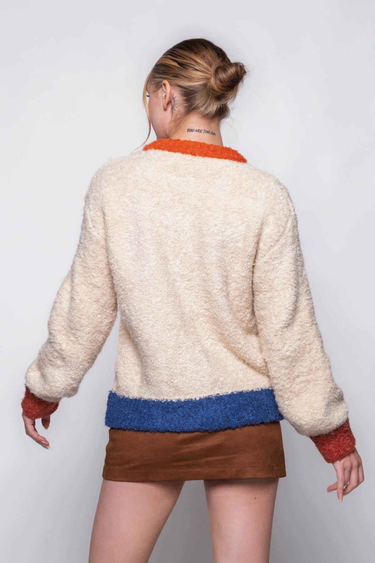 FRNCH Cyclamen Colorblock Crewneck Cardigan